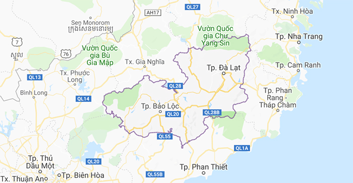Thành phố Đà Lạt trên bản đồ