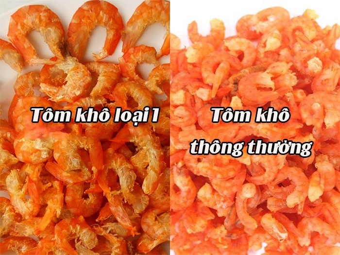 Tôm khô loại nhỏ và tôm khô loại 1 khác nhau chủ yếu ở kích thước