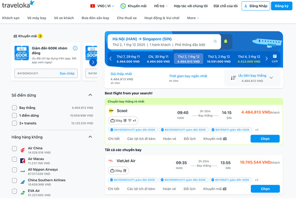 Traveloka là công cụ đặt vé máy bay thông minh