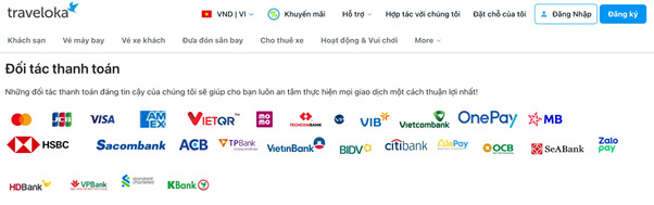 Traveloka hỗ trợ đa dạng hình thức thanh toán