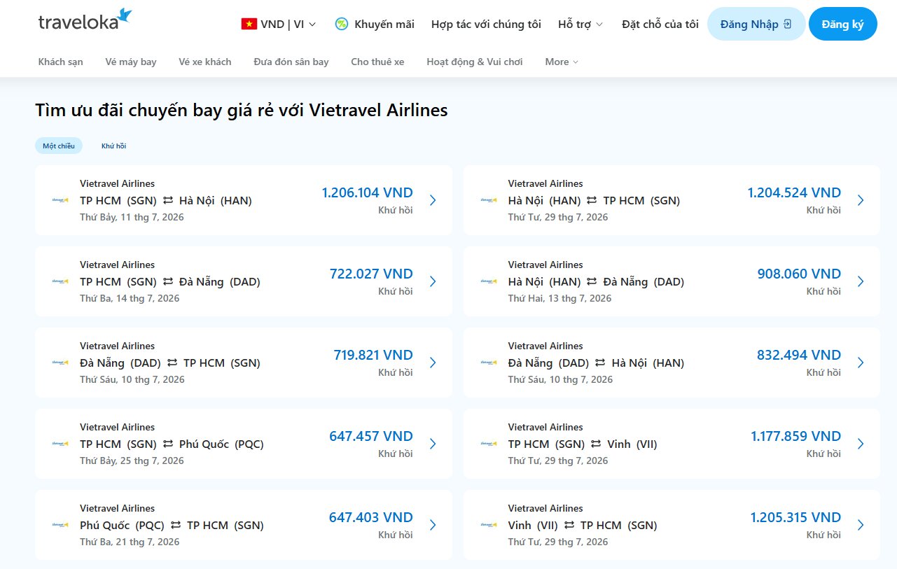 Tìm ưu đãi chuyến bay giá rẻ với Vietravel Airlines